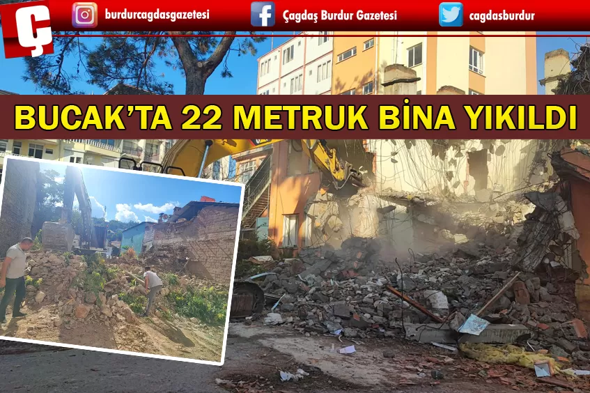 BUCAK’TA 22 METRUK BİNA YIKILDI