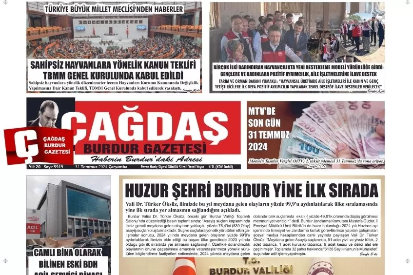 GAZETEMİZ 31 TEMMUZ 2024 TARİHLİ SAYISI